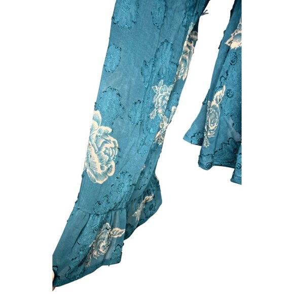 Venus Teal Floral Wrap Blouse Womens Long Sleeve V-Neck Size 12 - Picture 6 of 11